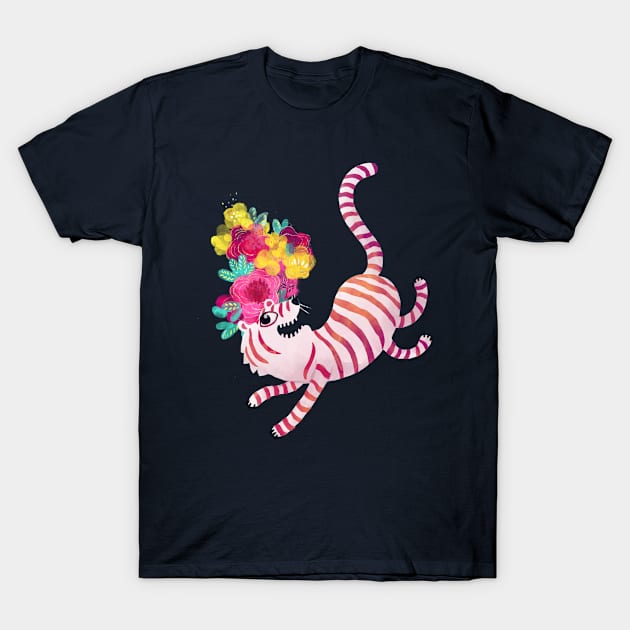White Tiger with flowers T-Shirt by monikasuska